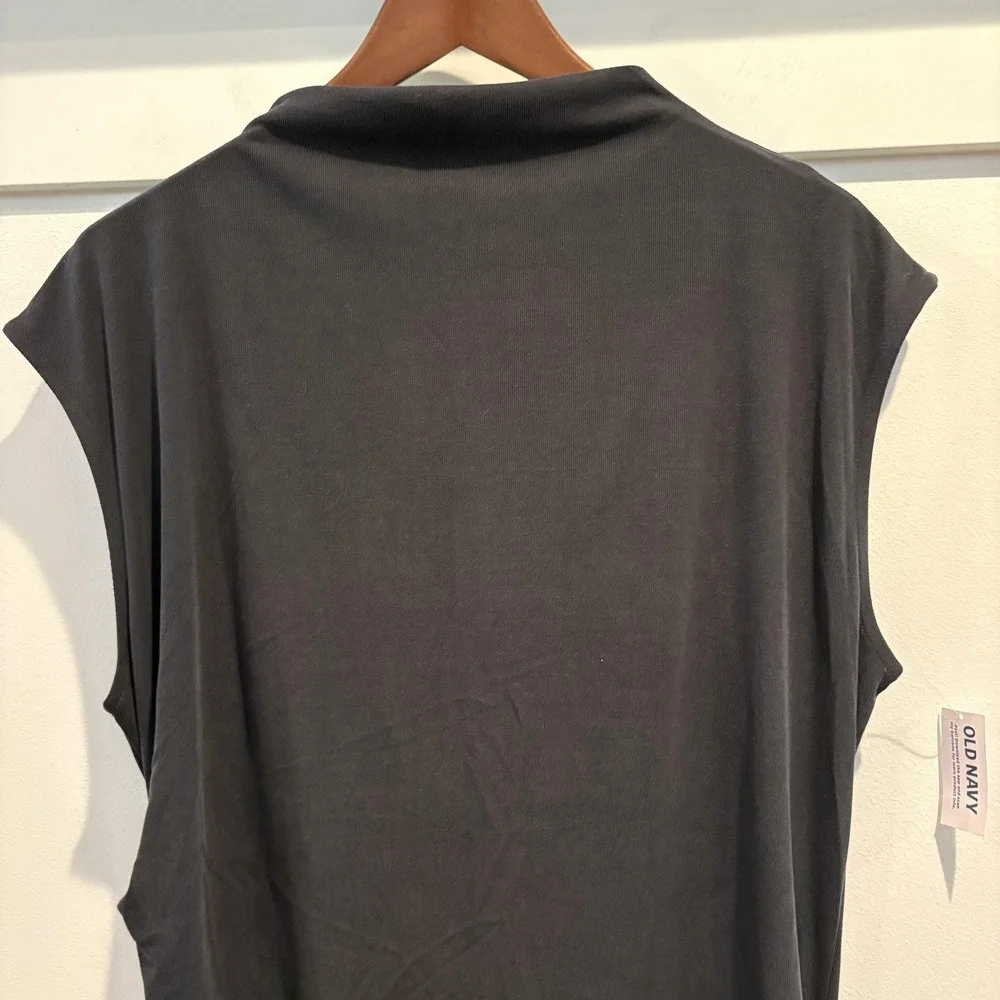 NWT Old Navy Dress Women XL Tall Black Rib Knit Mock Neck Maxi Ruched Sleeveless - Picture 4 of 13